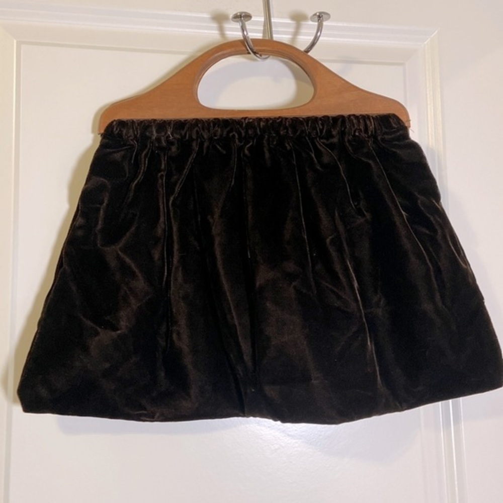Vintage Black Velvet Clutch with Wooden Handle